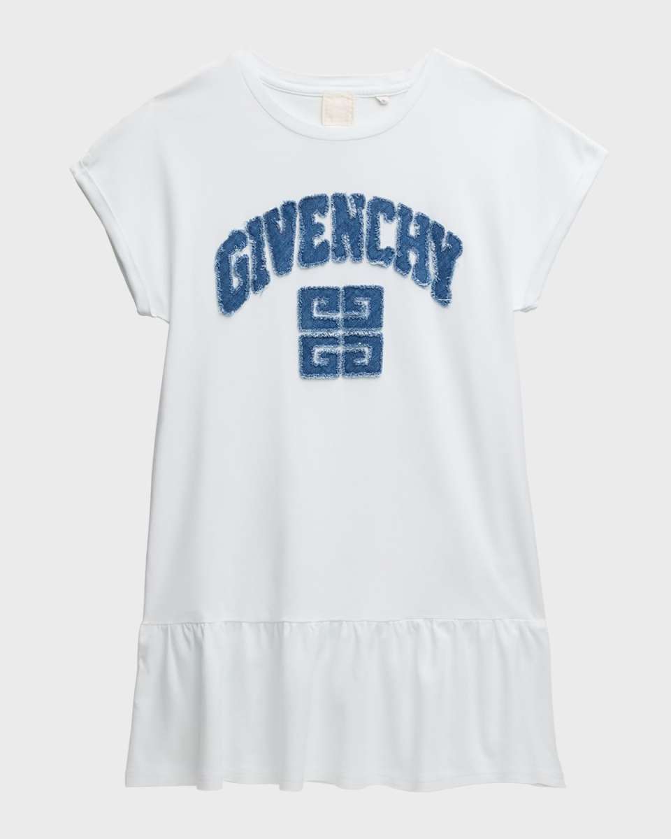 Girl's 4G Denim Applique Short-Sleeve Dress, Size 5-14